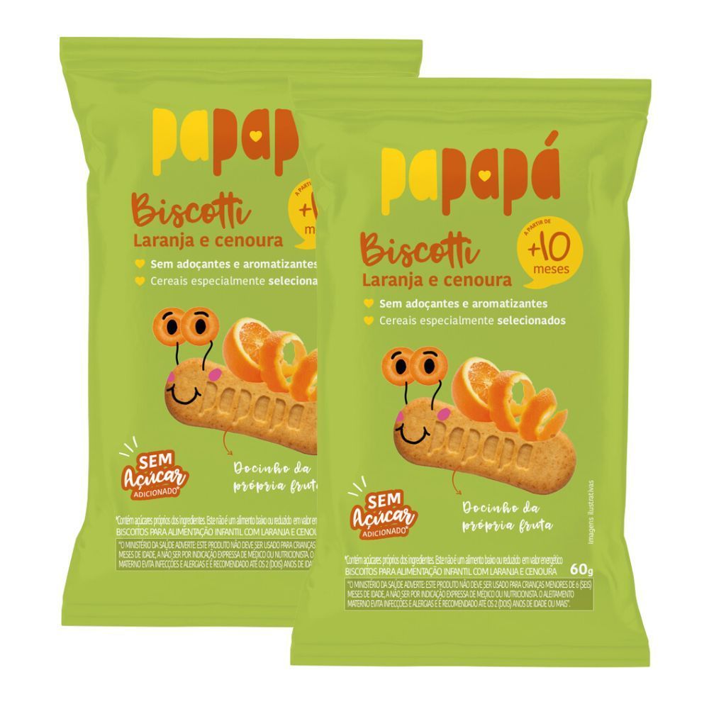 Kit 2 Biscotti Papapá 10+ Meses Sabor Laranja e Cenoura 60g em Oferta na Shopee