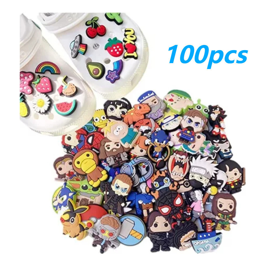 Kit com 100 Enfeites de PVC Charme para Crocs Pins Botons Aleatório Pronta Entrega