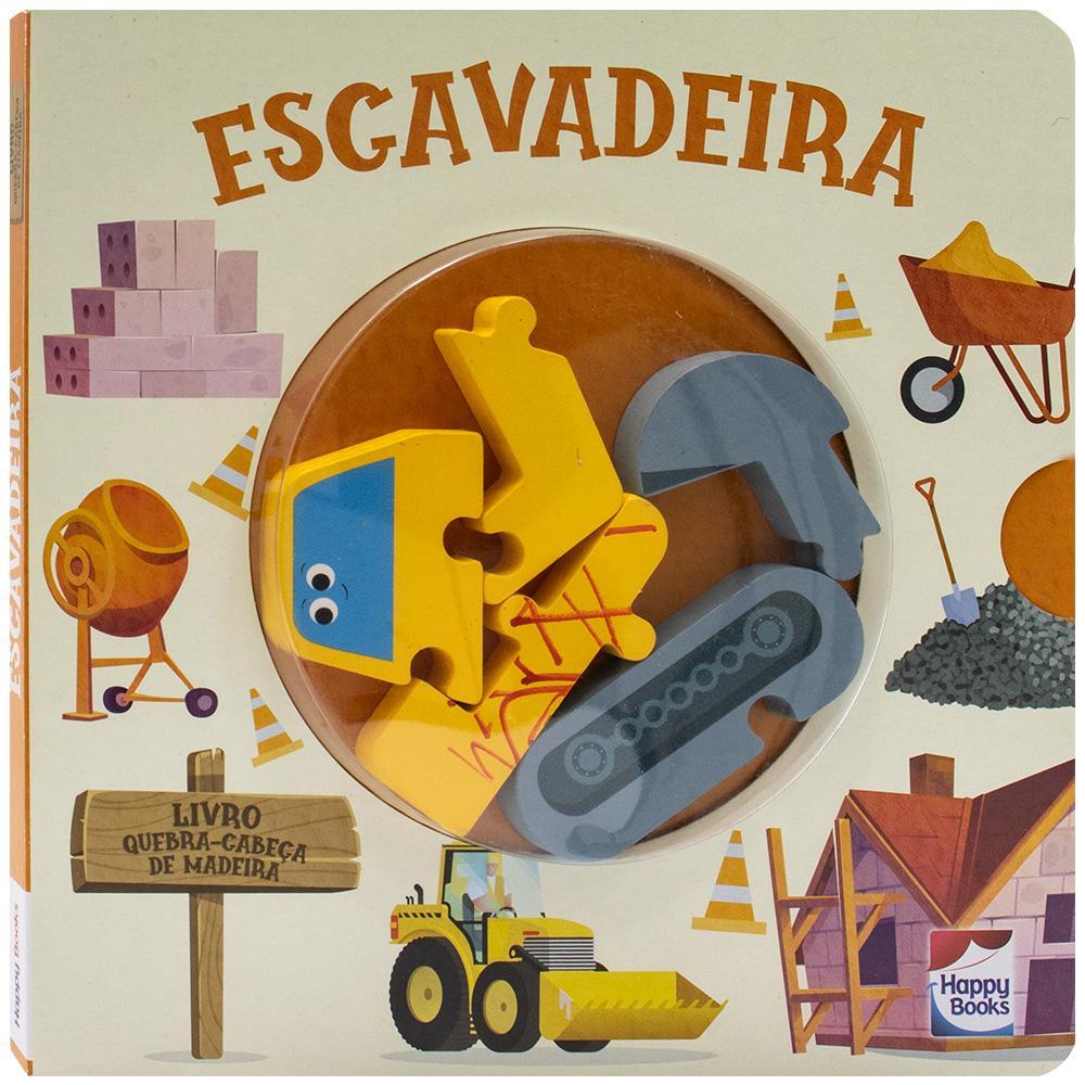 Happy Wood Livro Quebra-cabeça de madeira: Escavadeira Livros D+MS