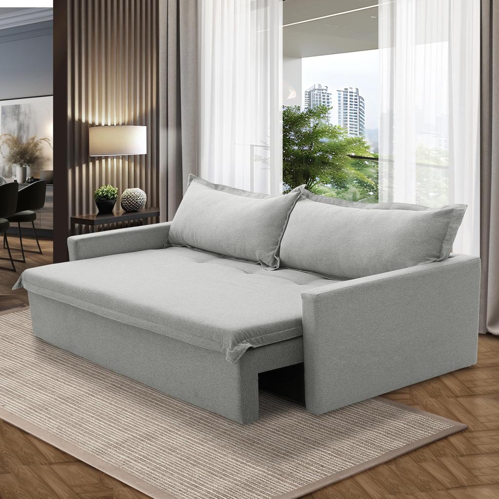 Sofá Sem Caixa Retrátil e Reclinável 1,65m com Molas Kiara Linho Cinza Adonai Estofados em Oferta na Shopee