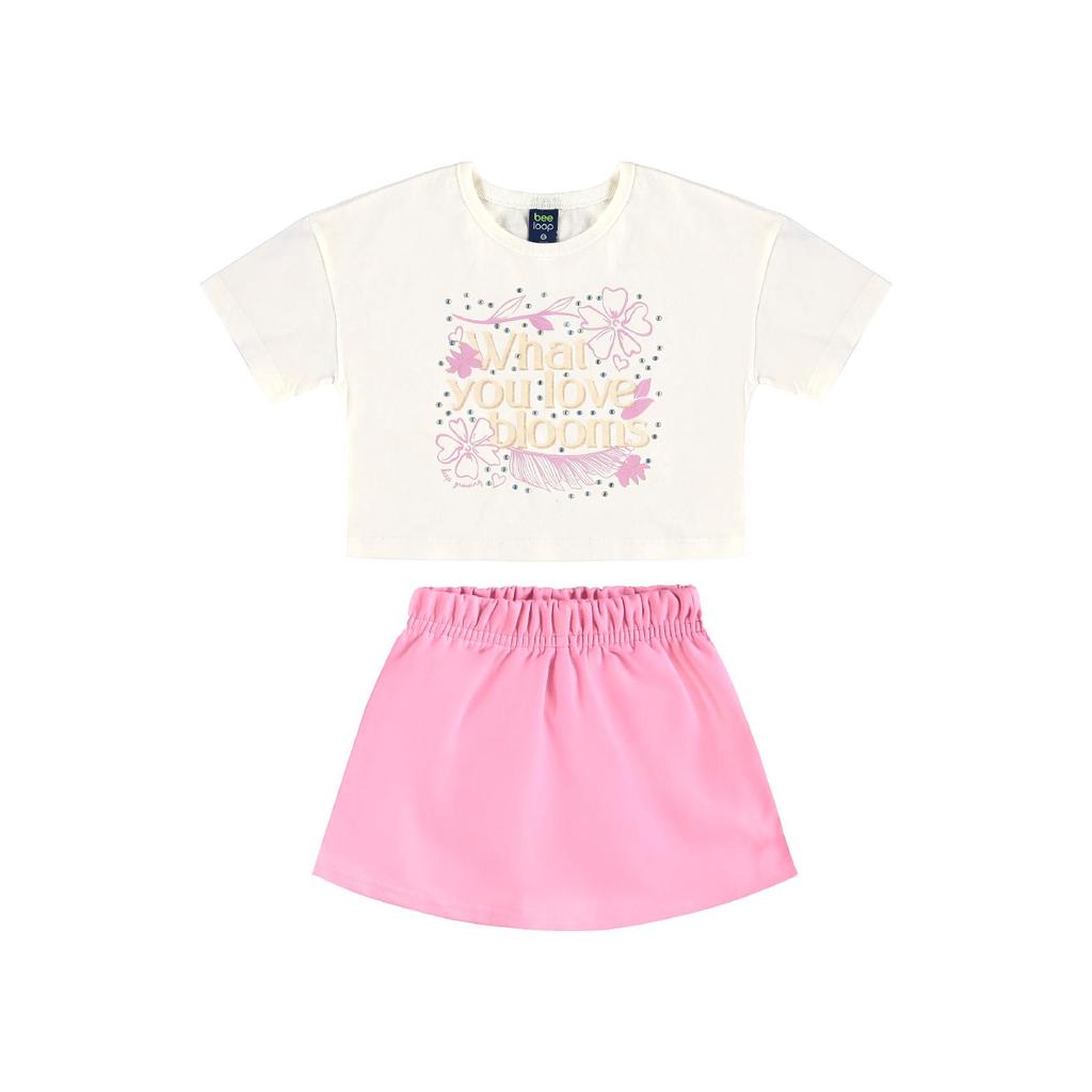 Conjunto Blusa Cropped Short-Saia Bee Loop