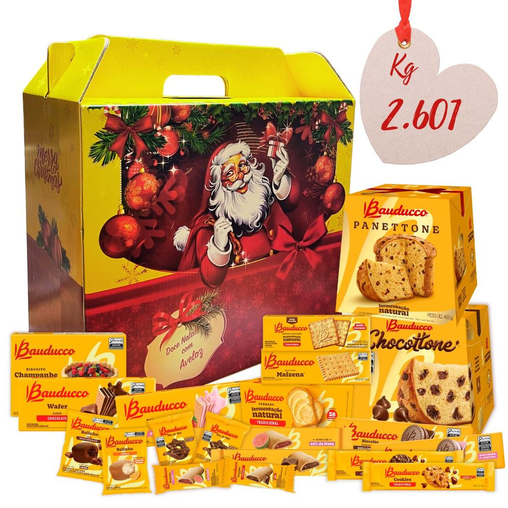 Cesta de Natal Aveloz C/ Bauducco G Grande 20 Itens 2,601Kg