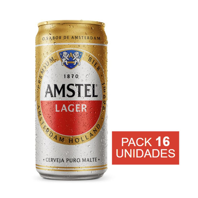 Cerveja Lager Amstel Lata 269ml Pack com 16 Unidades