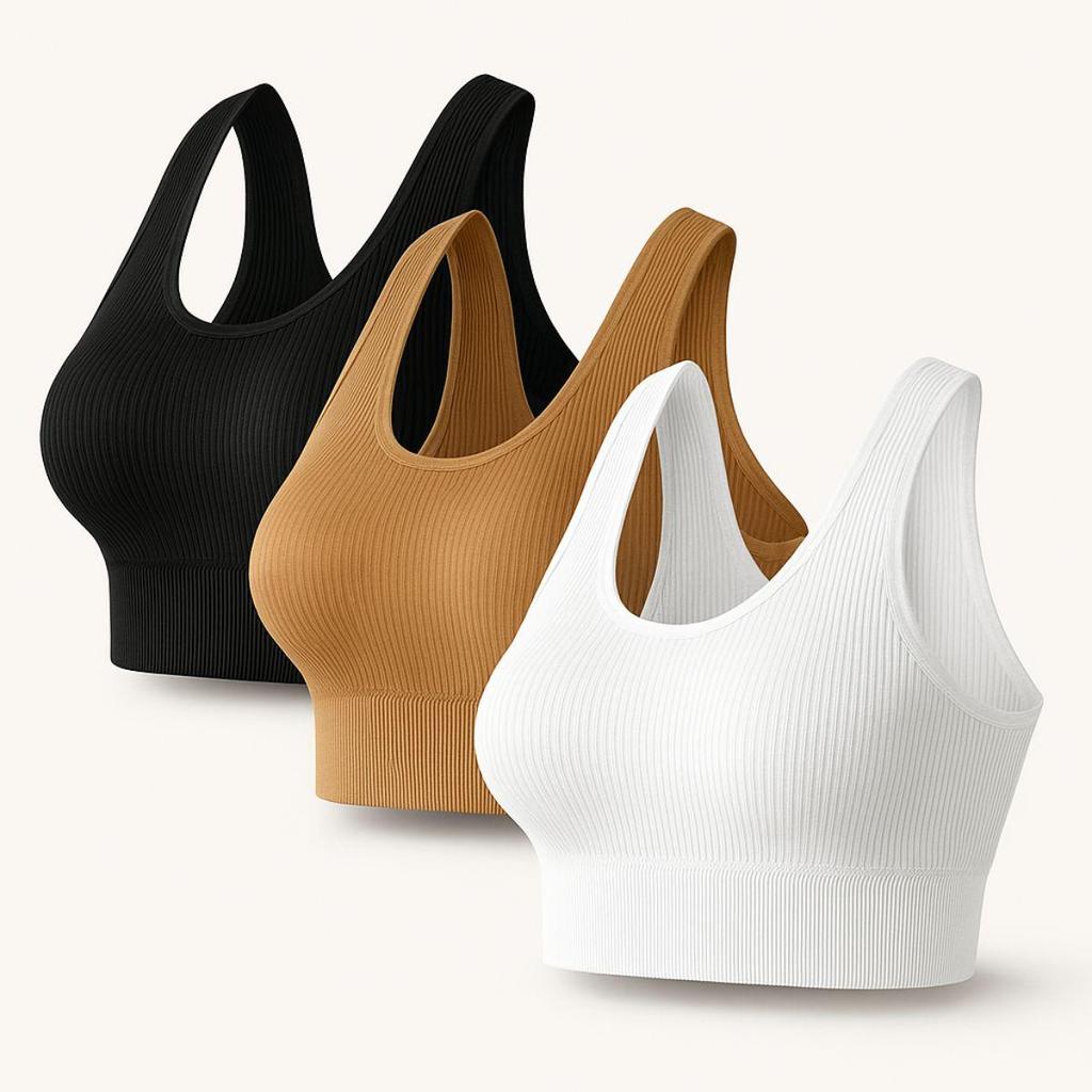 Kit 3 Top Sutiã Fitness Sensual Canelado Modelador Com Fecho Ajustável Premium