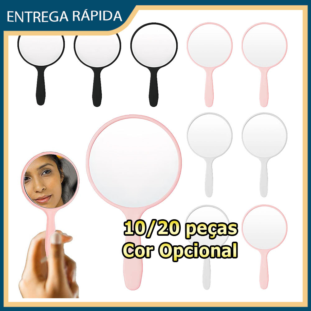 Kit 10/20 Espelho de maquiagem de mão Mini espelho redondo portátil Espelho de maquiagem de viagem - Rosa Branco Preto