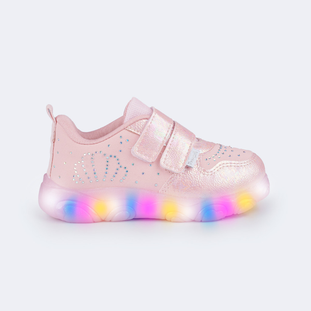 Tênis de Led Infantil Menina Luz Concha De Strass Pampili
