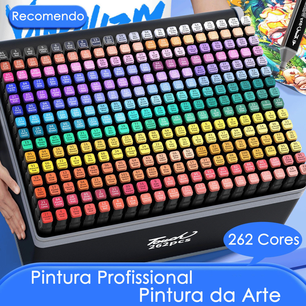 Kit 262/168/120 Cores Caneta Marcadora 2 em 1 - Ponta Dupla e Pincel para Lettering, Arte e Material Escolar