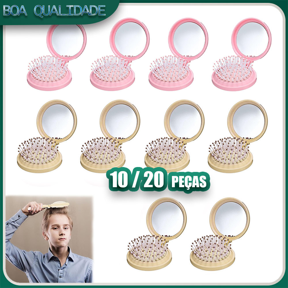 Kit 10/20 peças Escova de cabelo de viagem com espelho mini escova dobrável escovas redondas compactas de viagem
