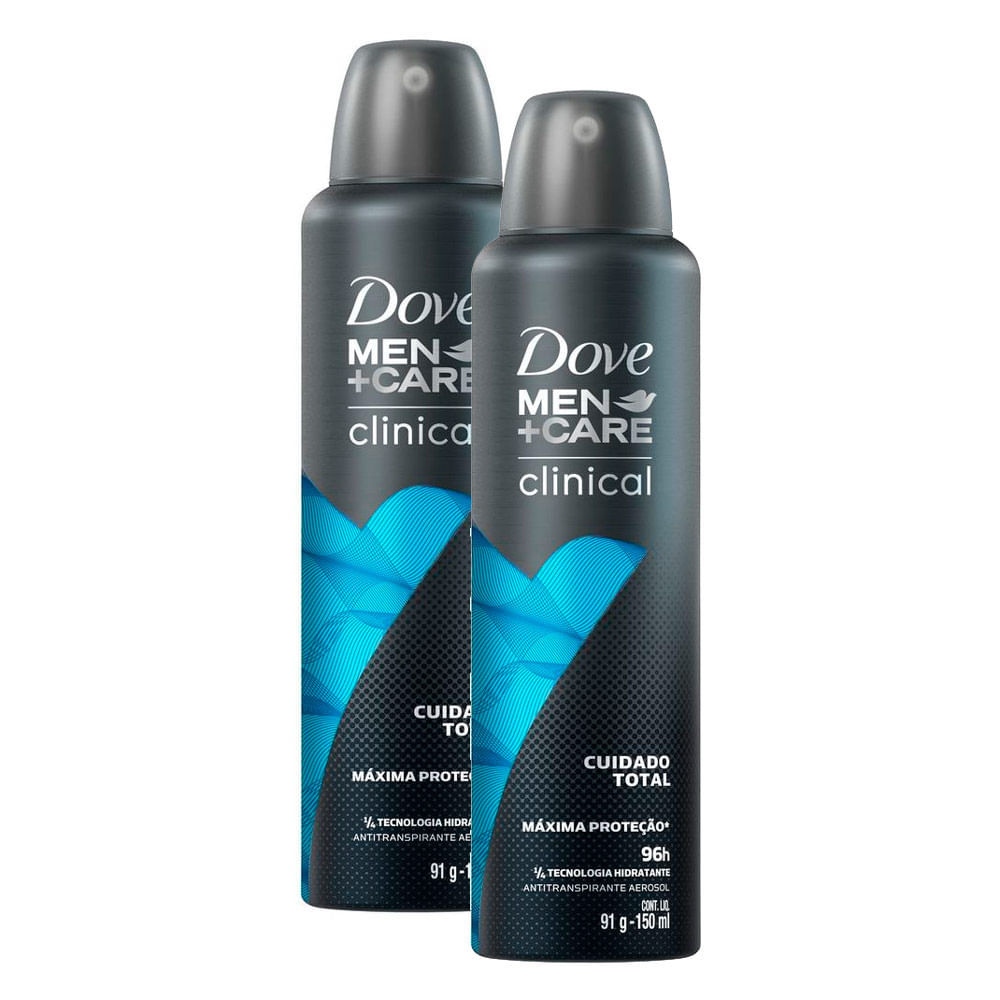 Kit 2 Desodorante Dove Men + Care Clinical Cuidado Total Aerosol Antitranspirante 96h 150ml em Oferta na Shopee