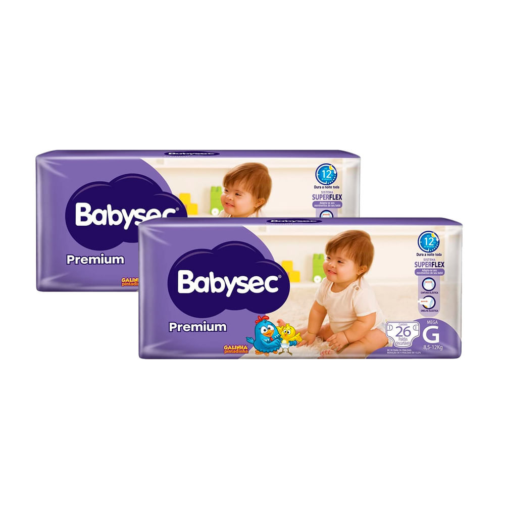 Kit 2 Fralda Babysec Premium Tamanho G Pacote Mega 26 Unidades Descartáveis em Oferta na Shopee