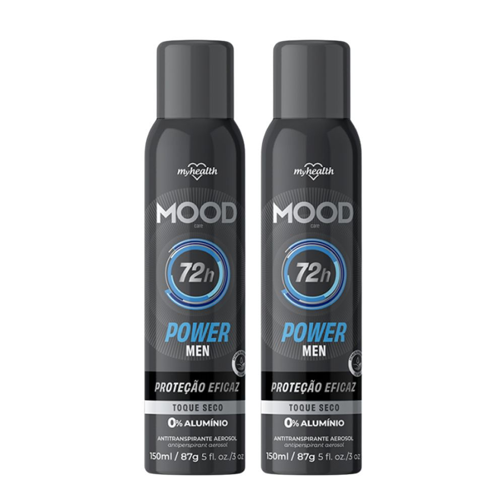 Kit 2 Desodorante Mood Power Men Aerosol Antitranspirante 0% Alumínio 72h 150ml
