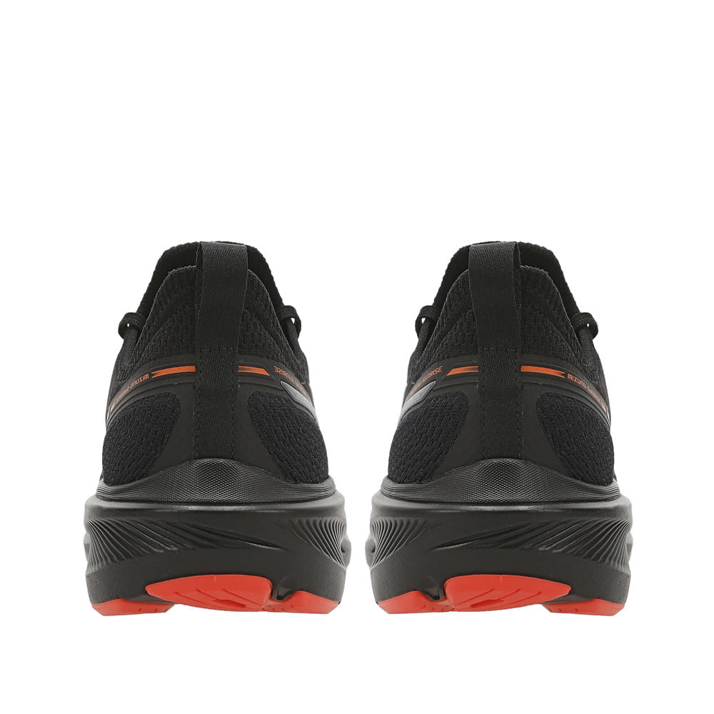 Detalhes do Tênis Masculino Mizuno Sunrise Knit Preto/Laranja
