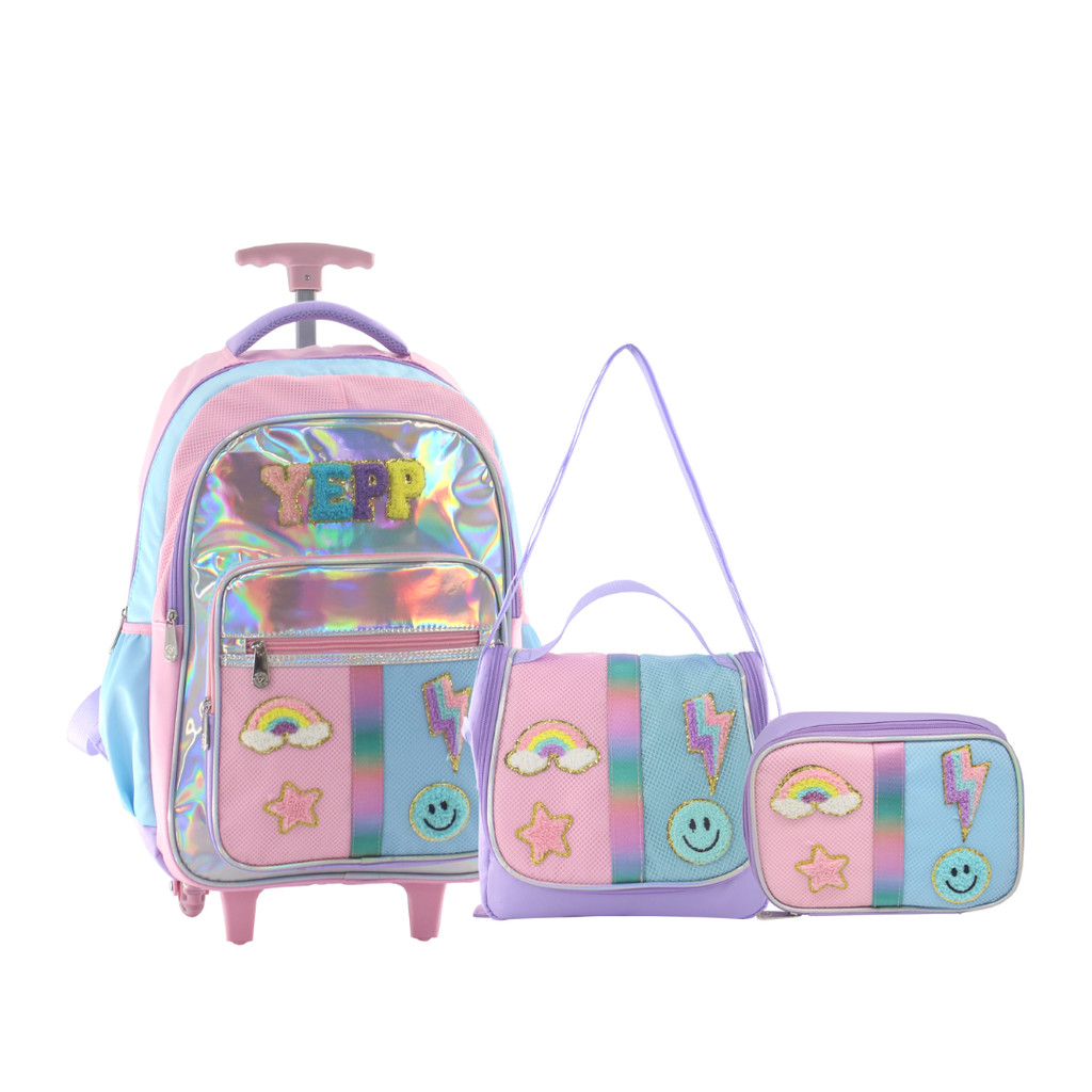 Kit Mochila Escolar Infantil Juvenil Arco Iris Adesivos Rosa Meninas Brilho em Oferta na Shopee