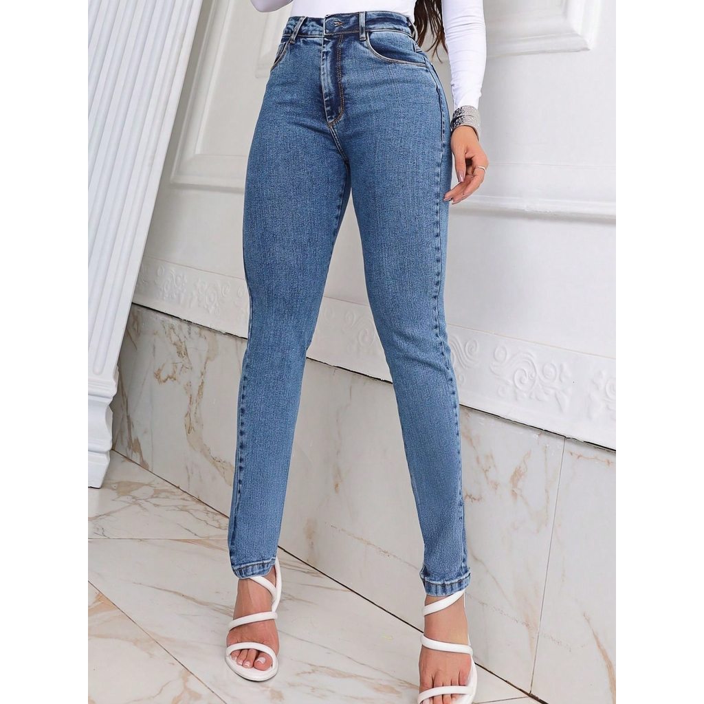 Calça Skinny Jeans Feminino Cintura Alta Compressor Moldela e Afina Cintura Muita Lycra