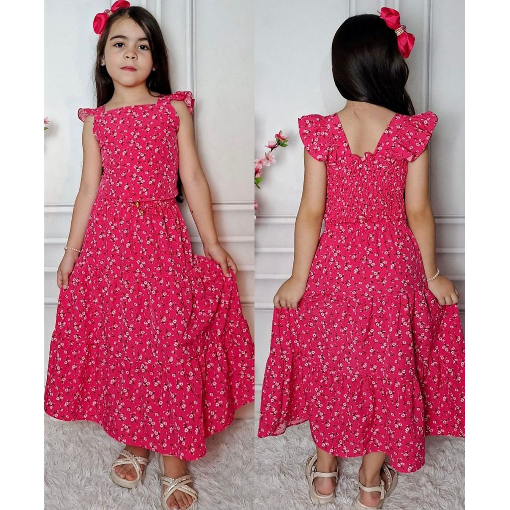 Krica Kids - Conjunto Longo Infantil Floral Cropped Lastex Saia Três Marias Festa