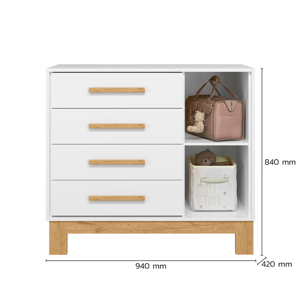 Quarto Bebe Infantil Q Encanto Berço Vira Cama e Comoda Sapateira 1 Porta 4 Gavetas Slim Qmovi