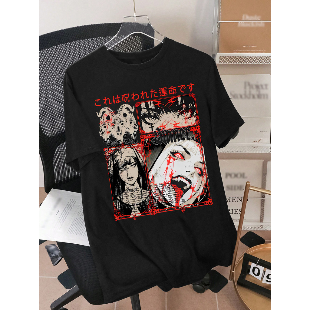Camiseta Masculina Anime Estampado Vermelho Branco Design Moderno Estampada Confortavel Estilosa Divertida Verão