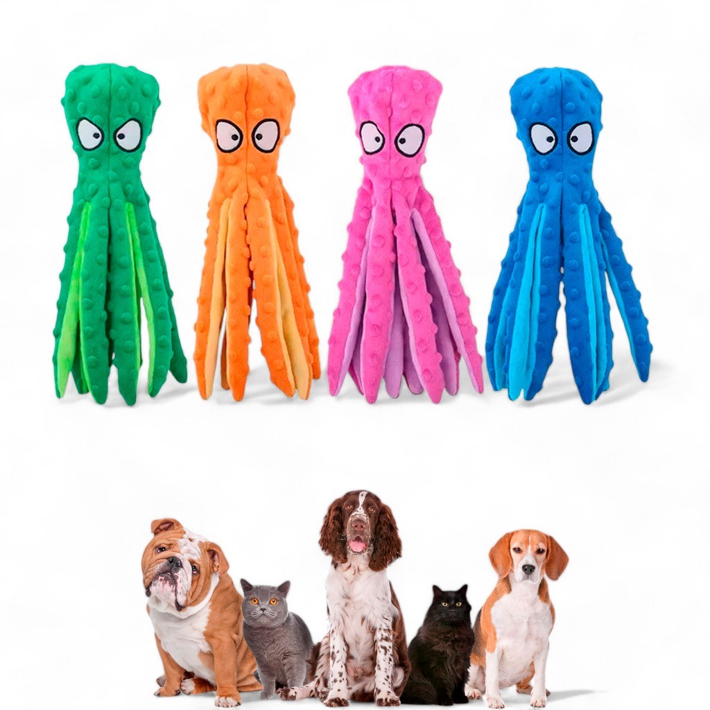 Brinquedo Polvo 8 Pernas de Pelúcia com Som para Cachorro Anti Estresse