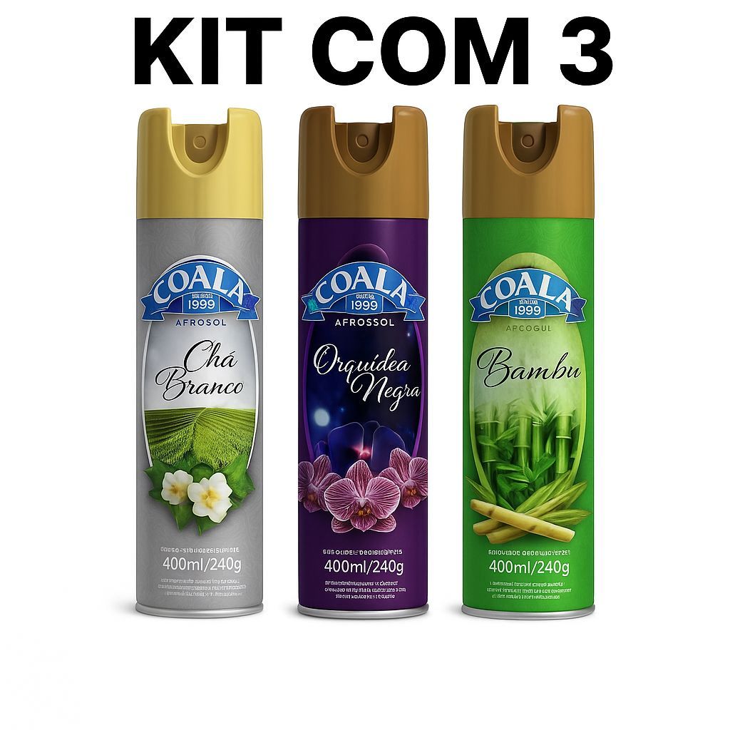 Kit 3 Aromatizantes de Ambientes Coala 400ml – Chá Branco, Orquídea Negra e Bambu em Oferta na Shopee