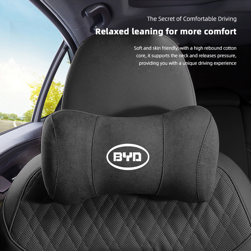 Almofada De Pescoço De Espuma De Memória Respirável Para Carro , Encosto De Cabeça De Camurça BYD Atto 3 E6 Tang F3 Plus