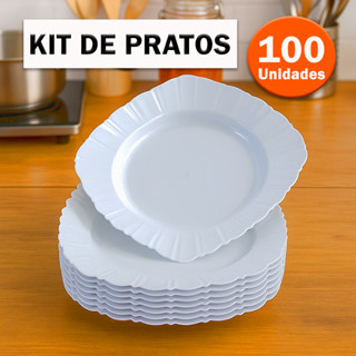 Jogo 100 Pratos Plásticos Preto Quadrado Fundo Refeição Festa Churrasco Porção Reutilizável em Oferta na Shopee