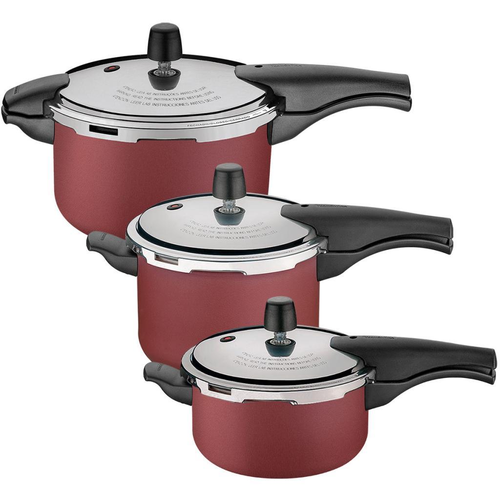 Kit 3 Panelas de Pressão Tramontina Vancouver 3L, 4,5Lts e 6 Litros Antiaderente Vermelhas 3 Pçs em Oferta na Shopee