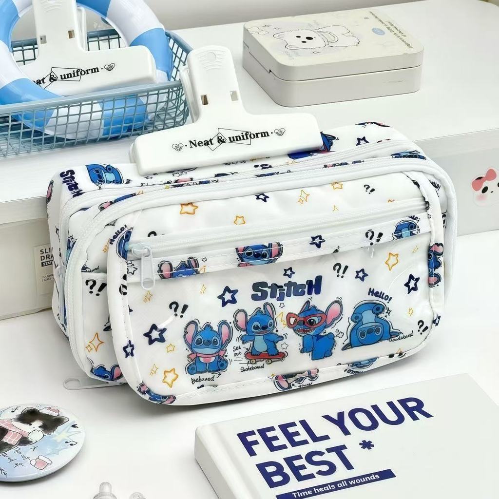 Stitch Novo Itabag Dos Desenhos Animados Grande Capacidade Saco De Lápis Multi-Camada Armazenamento De Papelaria Bonito  em Oferta na Shopee