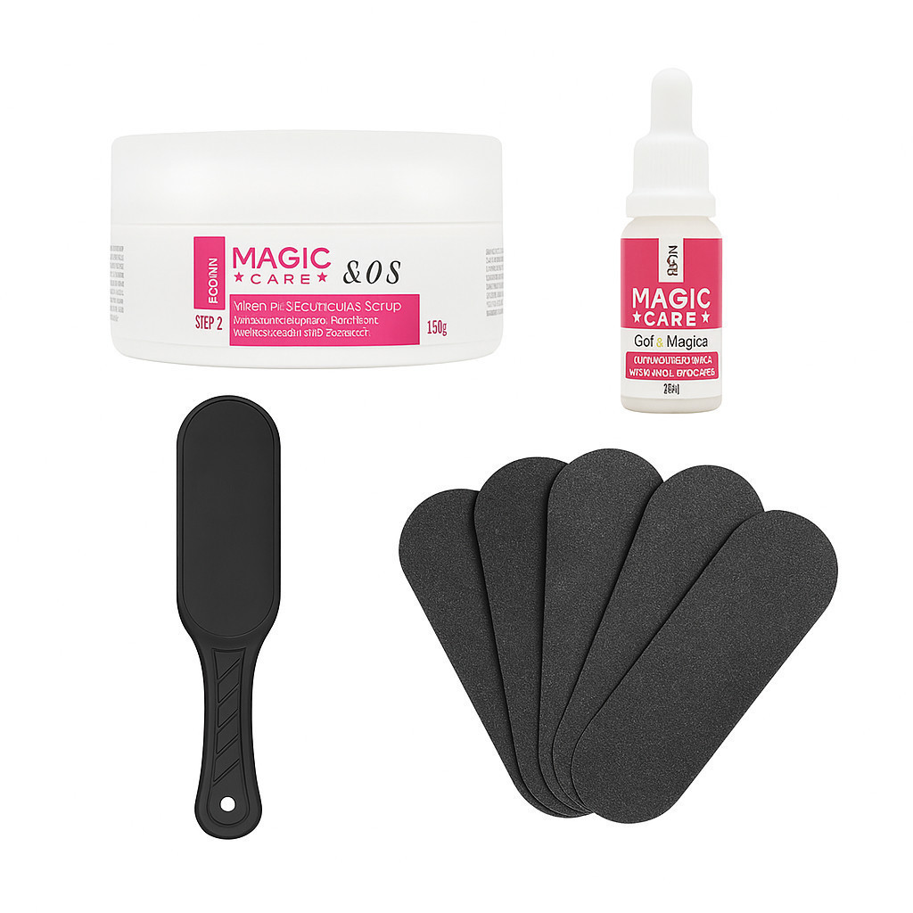 KIT SPA DOS PÉS RENOVAÇÃO – SUPORTE + 12 LIXAS + POMADA MÁGICA + GOTA MÁGICA PROFISSIONAL