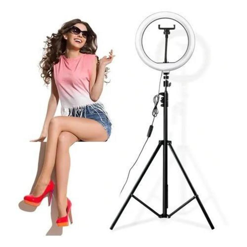 Iluminador Ring Ligth Anel Luz 26cm 10 Polegadas Make Fotos Com Tripé 1,6 Metros Fotografia Video
