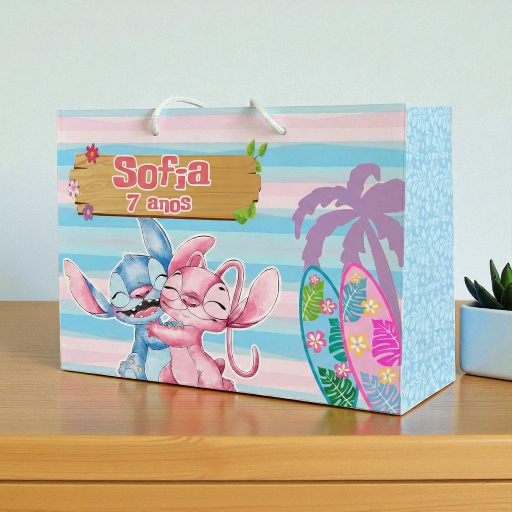 SACOLINHA STITCH E ANGEL AQUARELA Personalizado | Sacolinha | Lembrancinha | Mimos | Aniversário STITCH