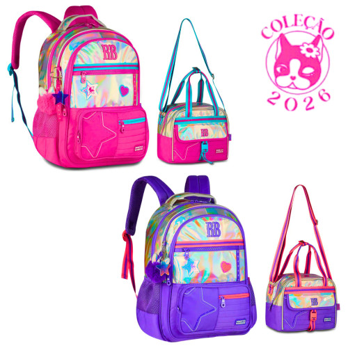Kit Mochila de Costas e Lancheira Rebecca Bonbon Holo Shine - Clio Style em Oferta na Shopee