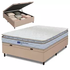 Cama Box Baú Casal Probel Espuma D33 Pillow Top 138x188x59cm Guarda Costas Lyon Branco/Bege