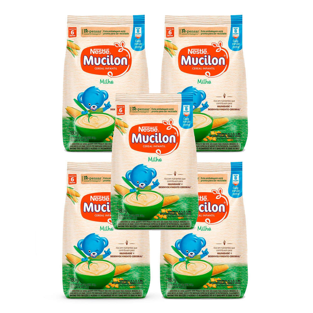 Kit 5 Mucilon Milho Cereal Infantil Sachê 180g em Oferta na Shopee