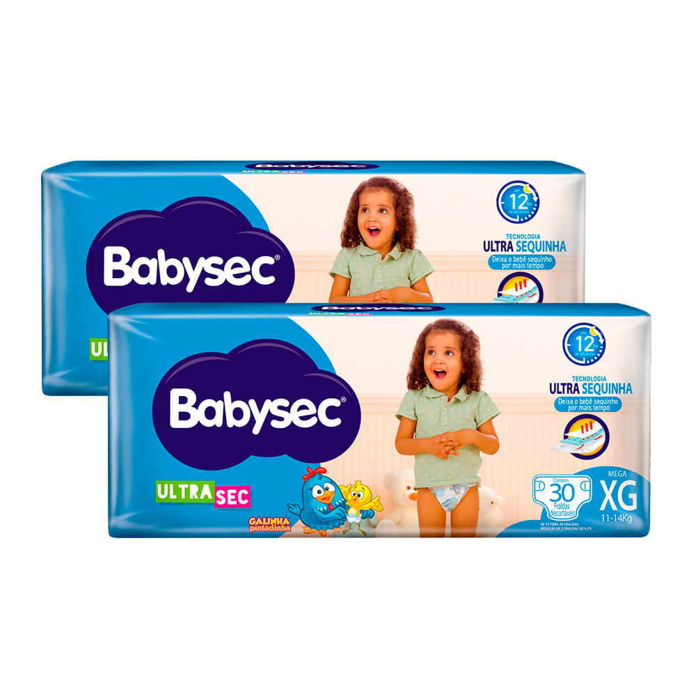 Kit 2 Fralda Babysec Ultrasec Tamanho XG Pacote Mega 30 Unidades em Oferta na Shopee