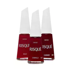 Kit 3 Esmaltes Risqué Vermelhos Cremoso Hipoalergênico
