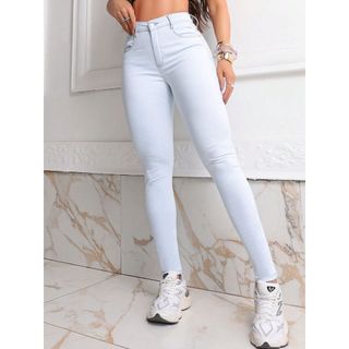 Calça Jeans Feminina Skinny Lavado Claro Modeladora Cintura Alta com Lycra