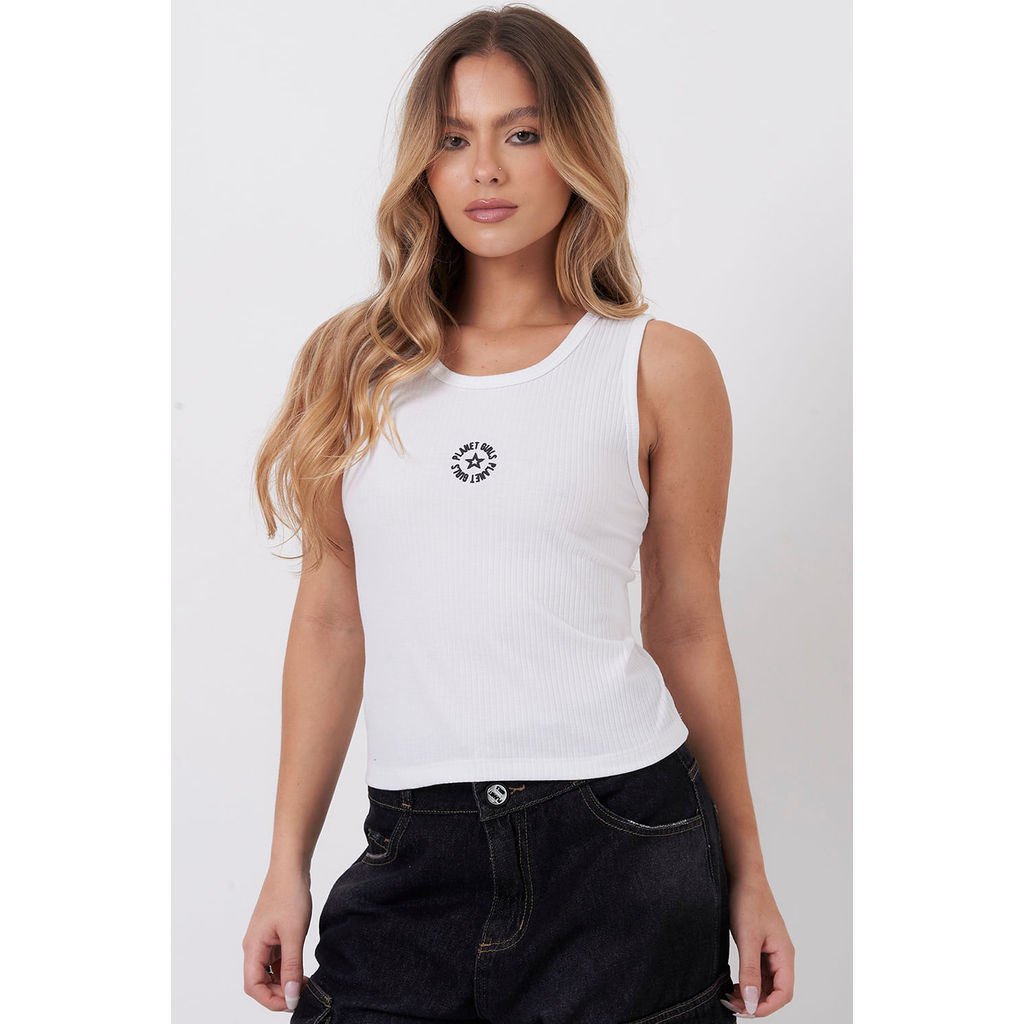 Regata Feminina Canelada Silk Planet Girls Branco em Oferta na Shopee