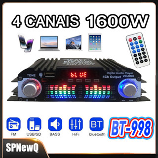Amplificador De Som Digital Wi-Fi , 12V , 800W , 4 Canais , Áudio , Rádio FM , Bluetooth 5.0 , Karaokê , Suporte Para C em Oferta na Shopee