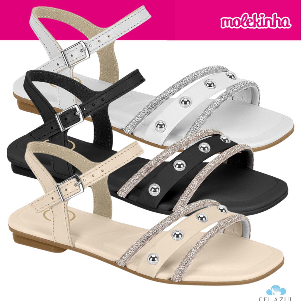 Sandália Molekinha Infantil Menina Rasteira Glitter Spikes Conforto