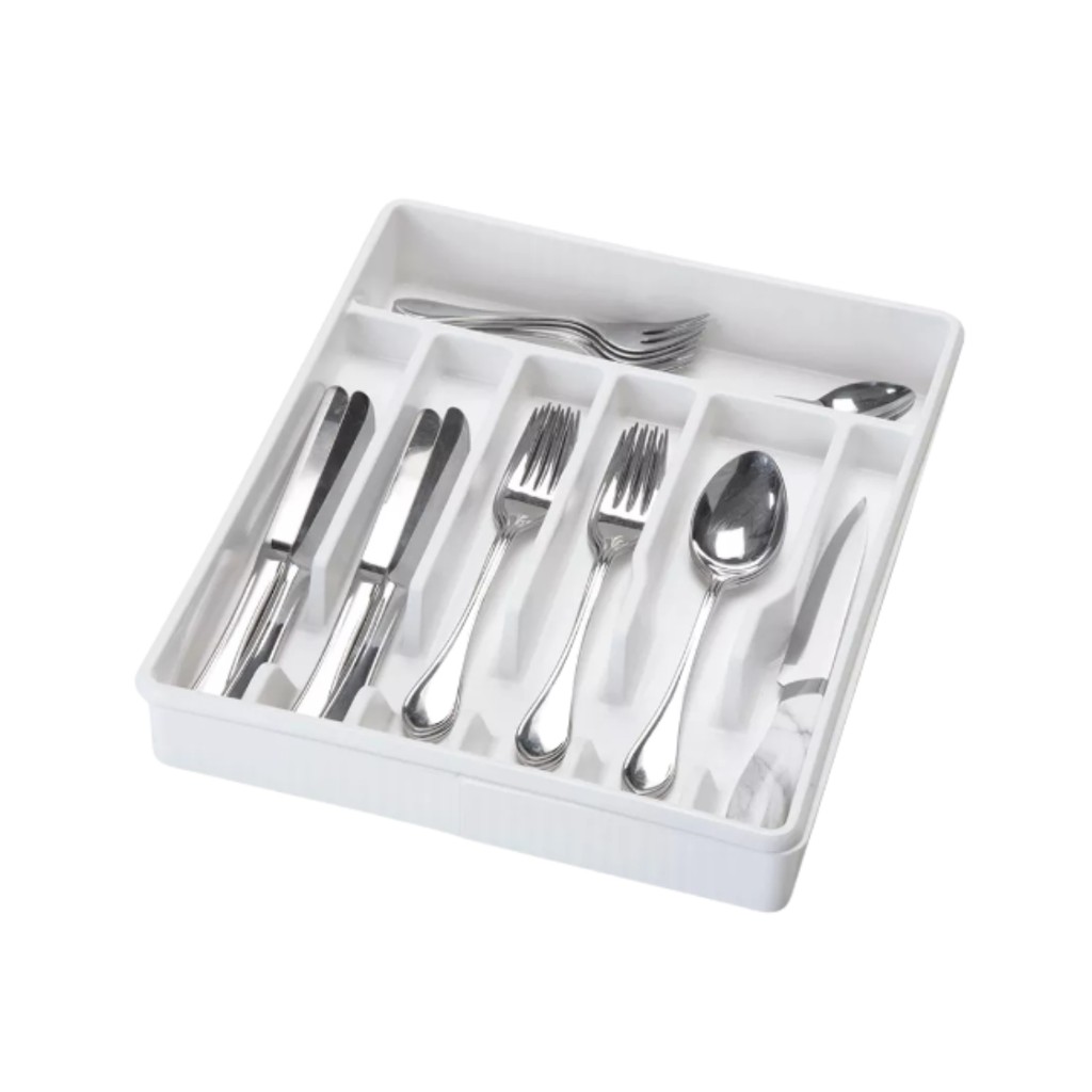 Organizador Duplo De Gavetas Porta Talheres Extensível Universal Com 9 Divisórias Cor Branco Arthi em Oferta na Shopee