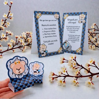 Kit Plaquinhas de mesa + Porta Bis duplo URSINHO PRÍNCIPE AZUL ESCURO Chá de bebê - Centro de mesa Lembrancinha de festa em Oferta na Shopee