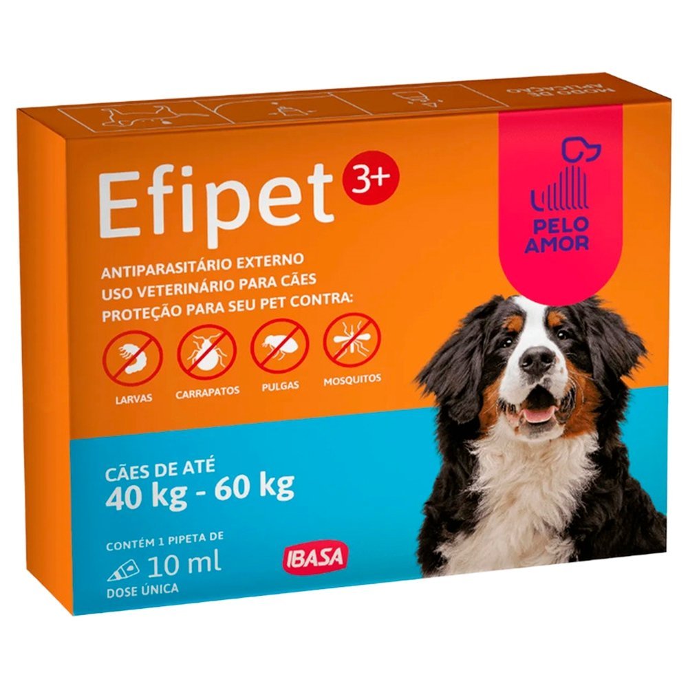 Antiparasitário Ibasa Efipet 3+ para Cães de 40 a 60Kg - Pipeta 10ml