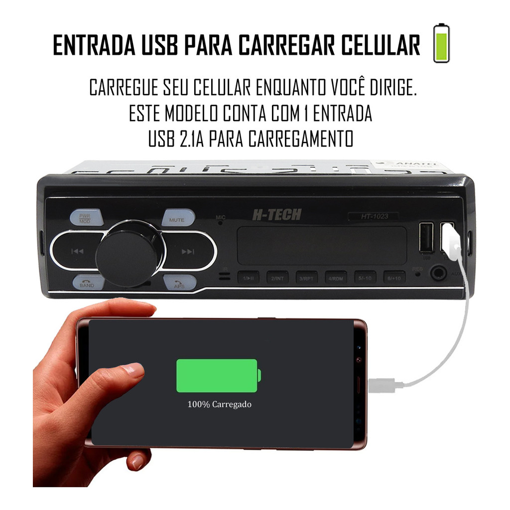 Rádio MP3 H-Tech HT-1023 Bluetooth USB Auxiliar — imagem 2 de 2