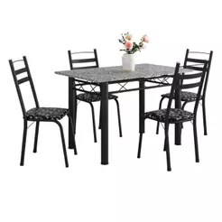 Conjunto De Mesa Itália Com 4 Cadeiras 1,20m Preto / Floral Granito Artefamol