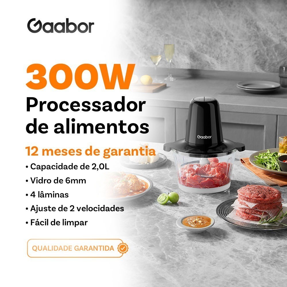 Gaabor Processador de Alimentos 127V 300W 2L Rapido Para Cozinha Facil Limpeza 4 Laminas MG15M02A