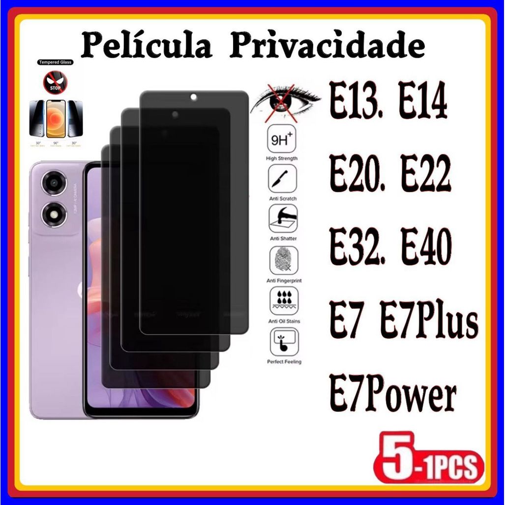 Película de Privacidade 3D Vidro Temperado Anti Spy PARA MOTO E13 E14 E20 E22 E32 E40 E7 E7 PLUS E7POWER