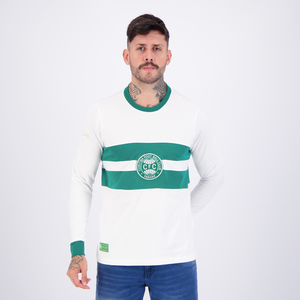 Camisa Coritiba Retrô 1976 Manga Longa Branca em Oferta na Shopee