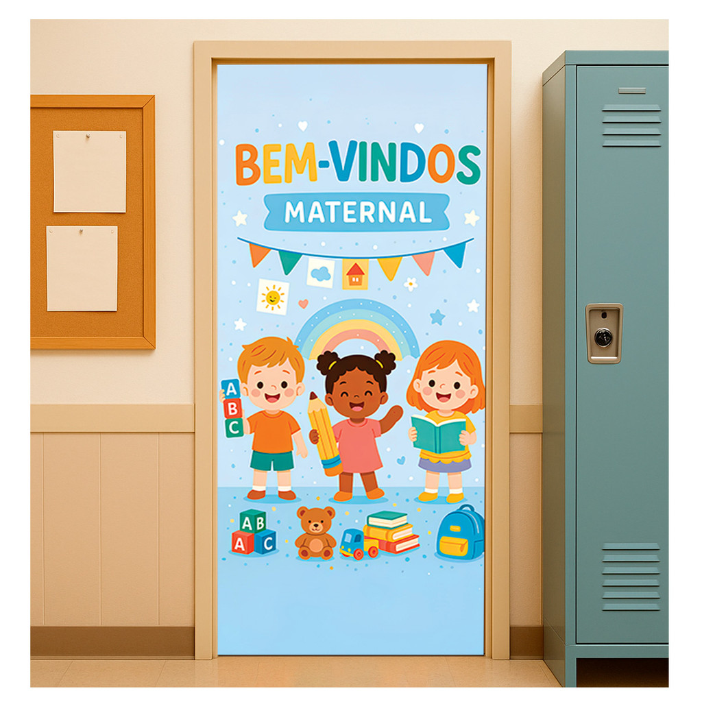Painel Capa De Porta Berçário Decoração Escolar Em Tecido Sublimado 3D 0,85m × 2,10m