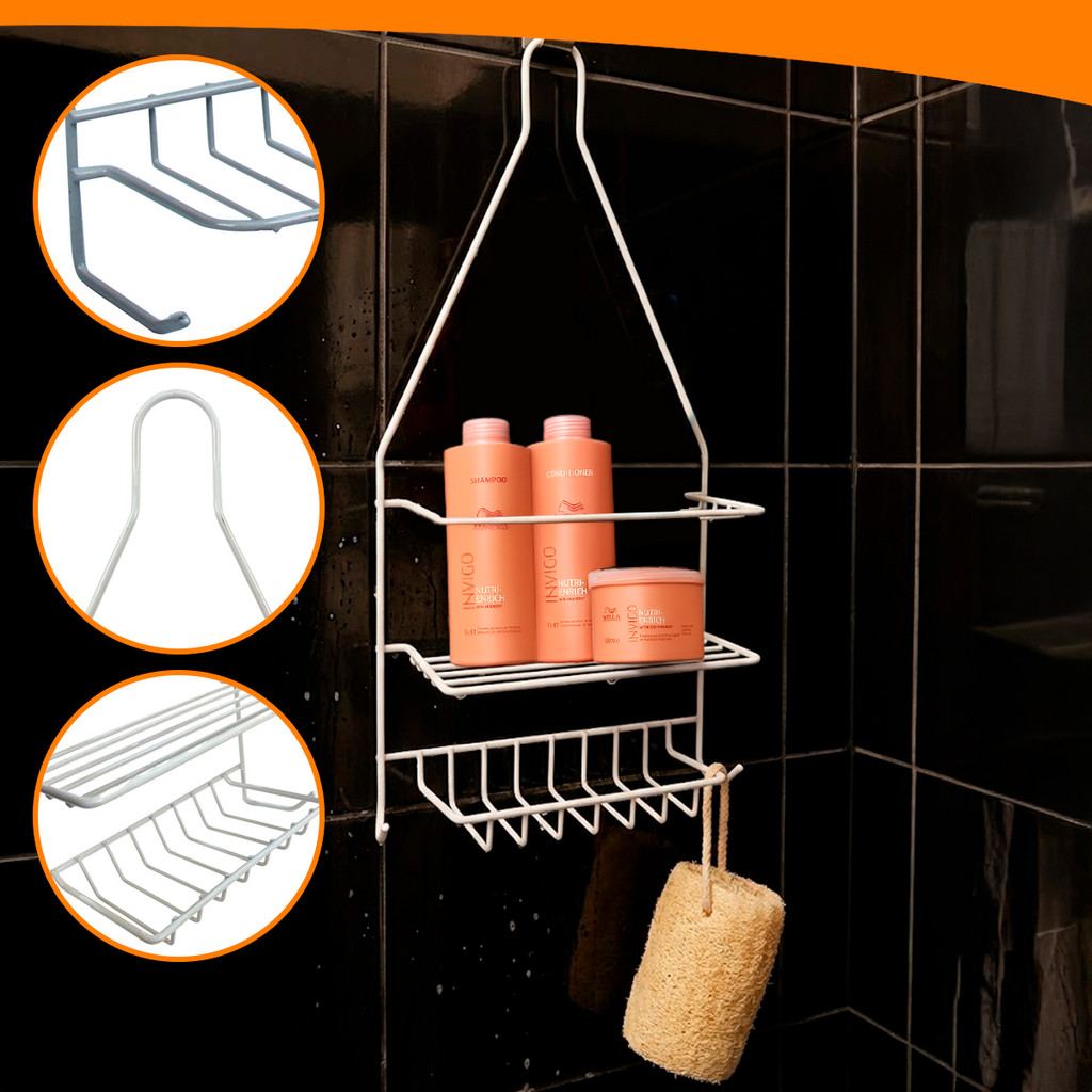 Suporte Organizador De Metal Para Banheiro Porta Shampoo Sabonete 2 Andares Suspenso