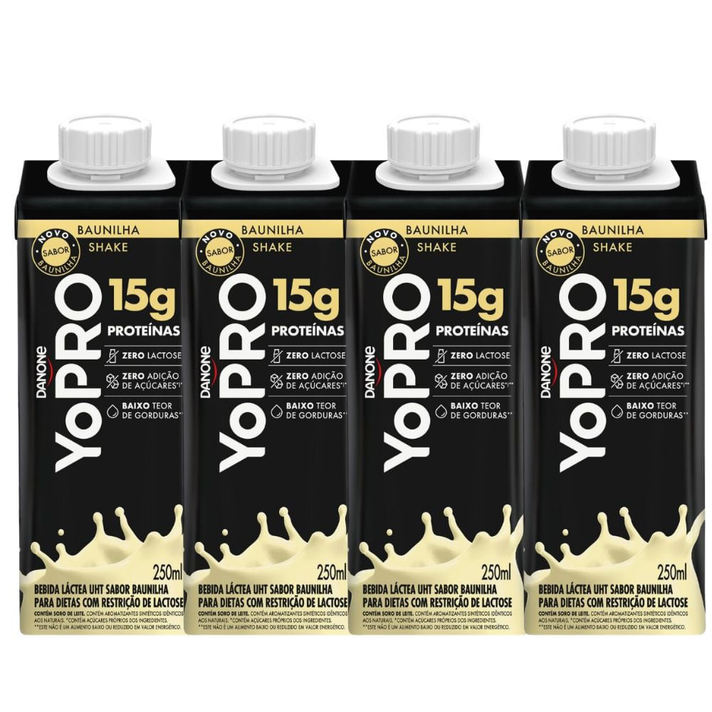 Kit 4 YoPRO Bebida Láctea UHT Milkshake de Baunilha 15g de proteínas 250ml